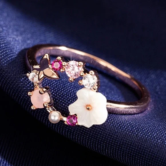ROSE GOLD PLATED FLOWER RING - Picture 3 of 4